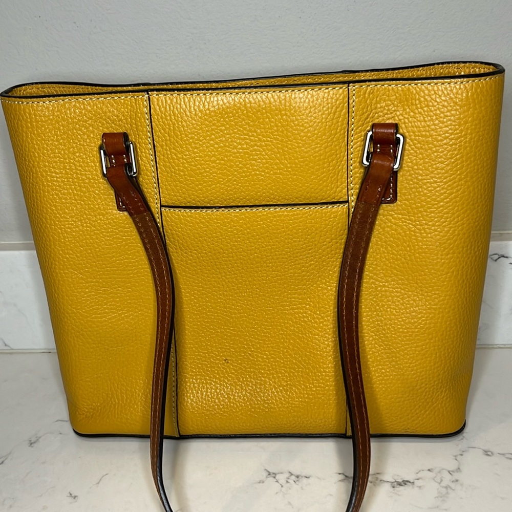Dooney & Bourke Pebble Grain Small Lexington Pebbled Leather Mustard Tote Bag - Picture 6 of 12